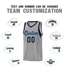 Gray Navy-White Sleeve Color Block Classic Basketball Jersey 4