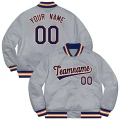Gray Navy-White Solid Varsity Full-Snap Letterman Jacket 1