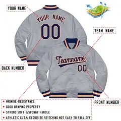 Gray Navy-White Solid Varsity Full-Snap Letterman Jacket 2