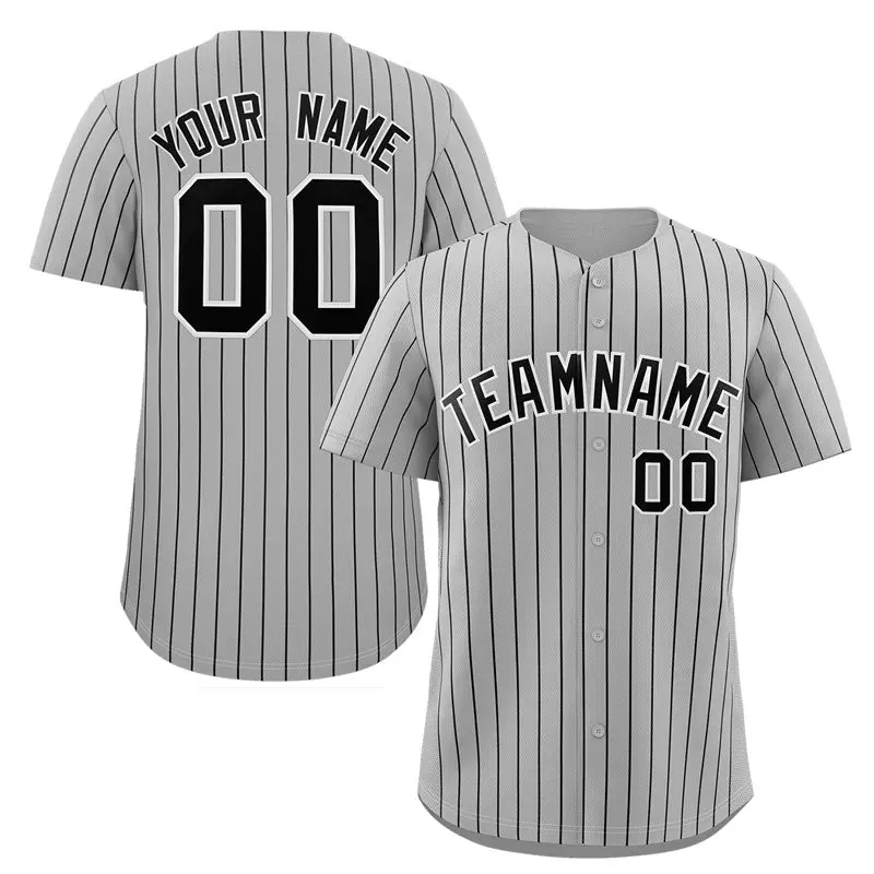 Gray Navy-White Stripe Fashion Baseball Jersey