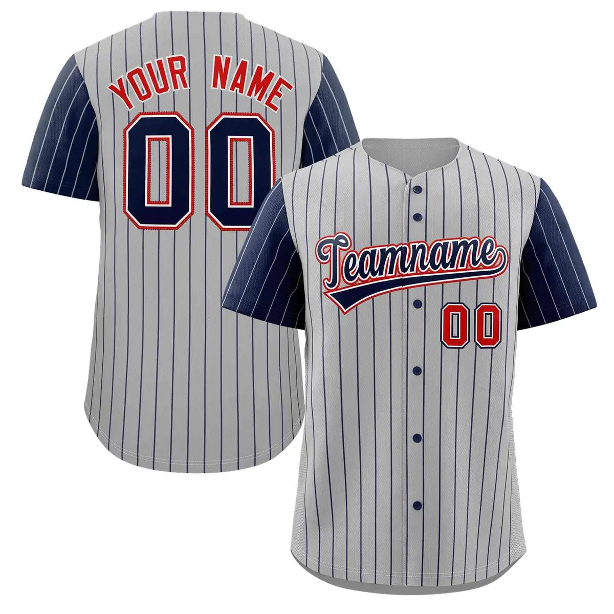 Gray Navy-White Stripe Raglan Baseball Jersey