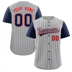 Gray Navy-White Stripe Raglan Baseball Jersey 1