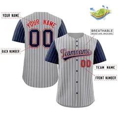Gray Navy-White Stripe Raglan Baseball Jersey 2