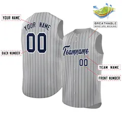 Gray Navy-White Striped Sleeveless Fashion Baseball Jersey 2