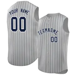 Gray Navy-White Striped Sleeveless Fashion Baseball Jersey