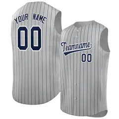 Gray Navy-White Striped Sleeveless Fashion Baseball Jersey