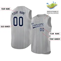 Gray Navy-White Striped Sleeveless Fashion Baseball Jersey 2