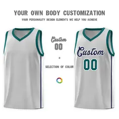 Gray Navy-White Two Bars Basketball Uniform Jersey 3