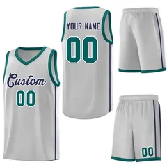 Gray Navy-White Two Bars Basketball Uniform Jersey 6