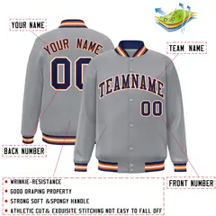 Gray Navy-White Varsity Full-Snap Bomber Letterman Jacket 2