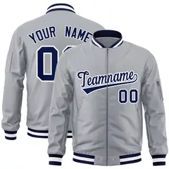 Gray Navy-White Varsity Full-Zip Letterman Bomber Jacket 1
