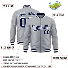 Gray Navy-White Varsity Full-Zip Letterman Bomber Jacket 2