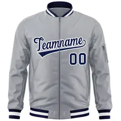 Gray Navy-White Varsity Full-Zip Letterman Bomber Jacket 3