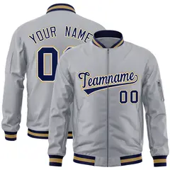 Gray Navy-White Varsity Full-Zip Letterman Bomber Jacket 1