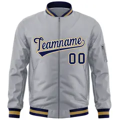 Gray Navy-White Varsity Full-Zip Letterman Bomber Jacket 3