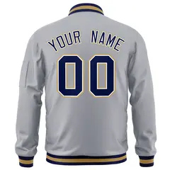 Gray Navy-White Varsity Full-Zip Letterman Bomber Jacket 4