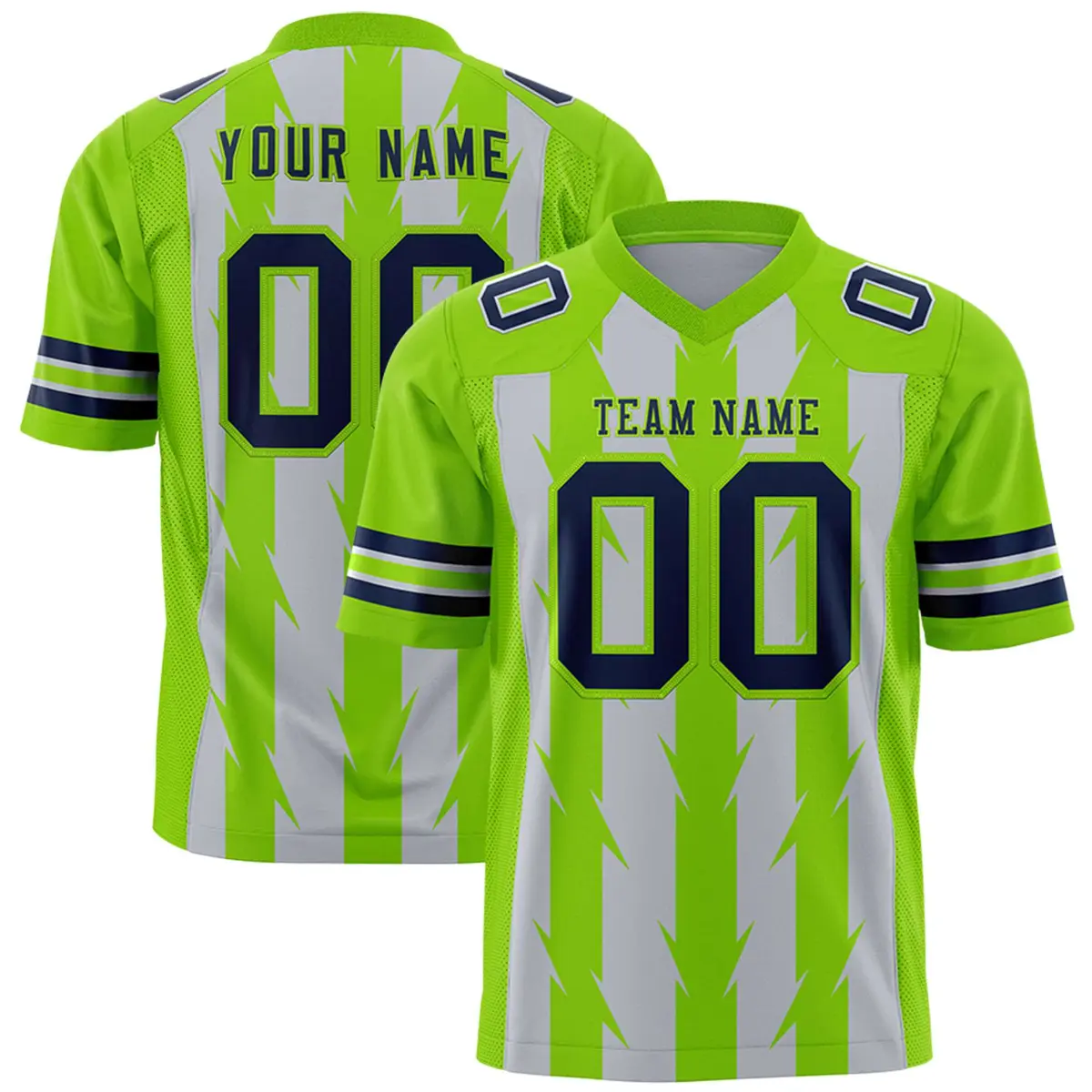 Gray Neon Green Razr Stripe Graffiti Flag Football Jersey