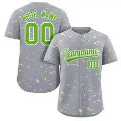 Gray Neon Green White Splash Graffiti Striped Baseball Jersey