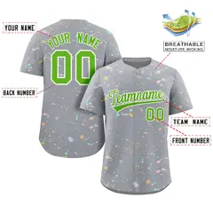 Gray Neon Green White Splash Graffiti Striped Baseball Jersey 2