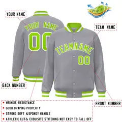 Gray Neon Green-White Varsity Full-Snap Letterman Jacket 2