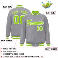 Gray Neon Green-White Varsity Full-Snap Letterman Jacket 2