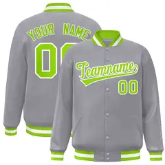Gray Neon Green-White Varsity Full-Snap Letterman Jacket 1