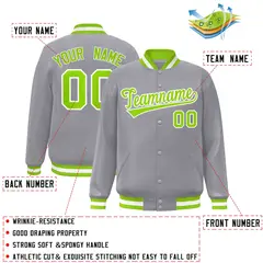 Gray Neon Green-White Varsity Full-Snap Letterman Jacket 2
