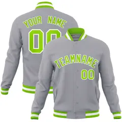 Gray Neon Green-White Varsity Full-Snap Letterman Jacket