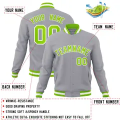 Gray Neon Green-White Varsity Full-Snap Letterman Jacket 4