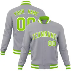 Gray Neon Green-White Varsity Full-Snap Letterman Jacket 1