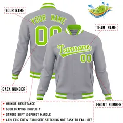 Gray Neon Green-White Varsity Full-Snap Letterman Jacket 4