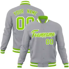 Gray Neon Green-White Varsity Full-Snap Letterman Jacket 1