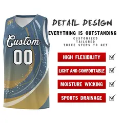 Gray Old Gold Galaxy Graffiti Basketball Jersey Uniform 4