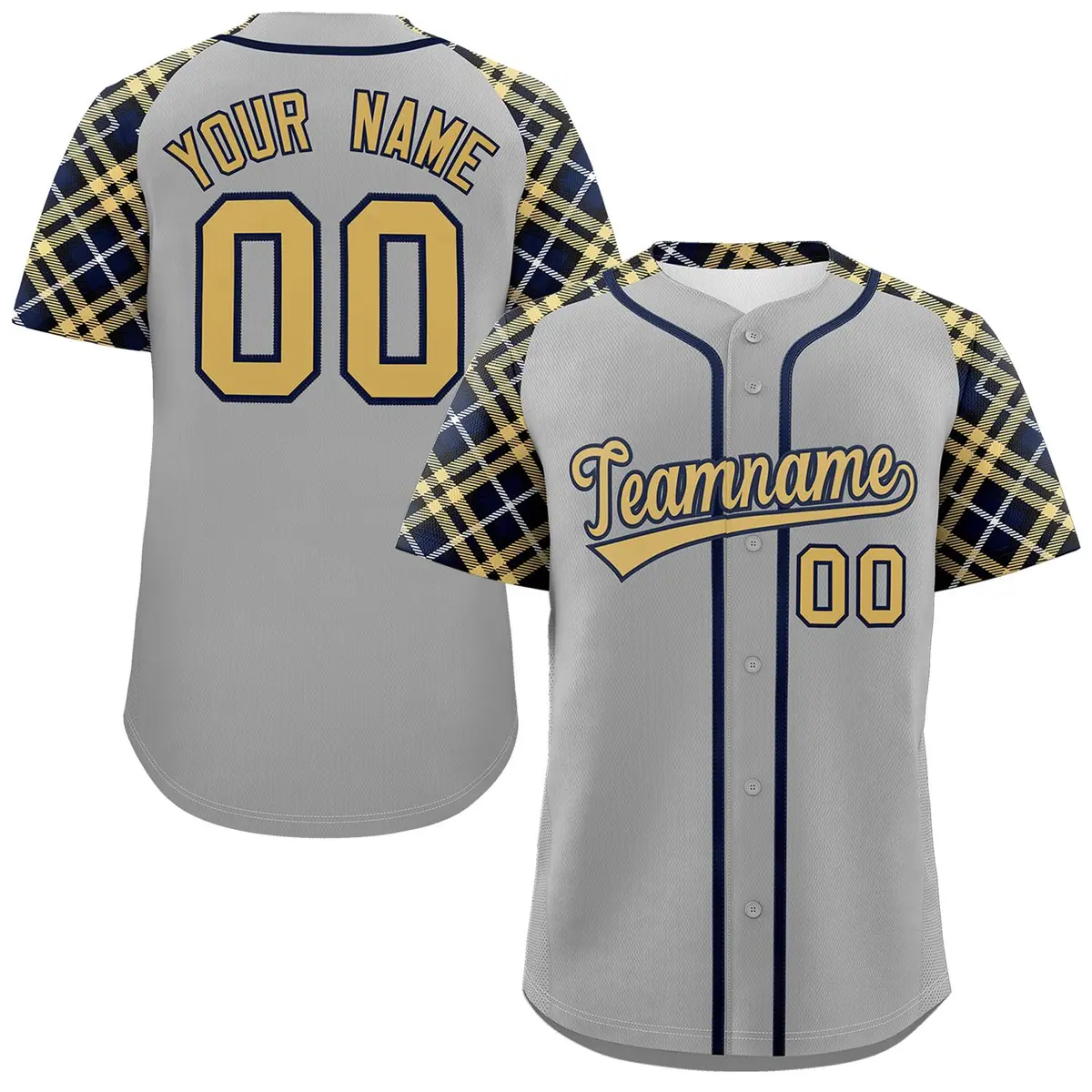 Gray Old Gold-Navy Raglan Sleeves Authentic Baseball Jersey