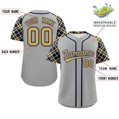 Gray Old Gold-Navy Raglan Sleeves Authentic Baseball Jersey 2