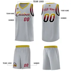 Gray Old Gold Wave Pattern Sports Uniform Basketball Jersey 5