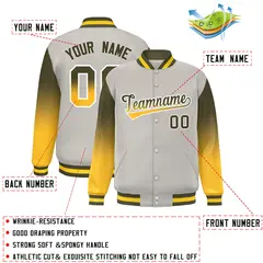 Gray Olive-Gold Gradient Varsity Full-Snap Raglan Baseball Jacket 2