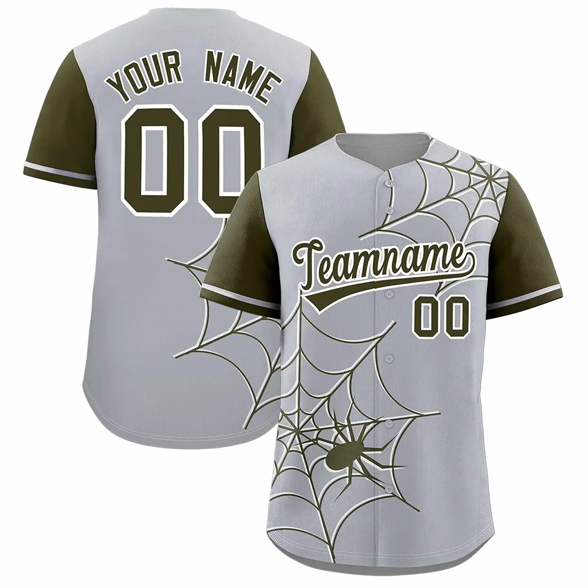 Gray Olive Spider Web Raglan Authentic Baseball Jersey
