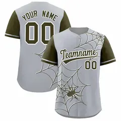 Gray Olive Spider Web Raglan Authentic Baseball Jersey