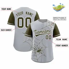 Gray Olive Spider Web Raglan Authentic Baseball Jersey 2