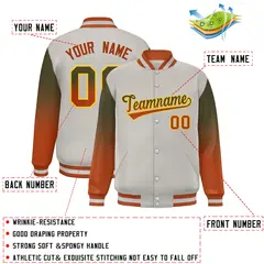 Gray Olive-Texas Orange Gradient Varsity Full-Snap Raglan Baseball Jacket 2