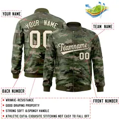 Gray Olive Varsity Full-Zip Camo Letterman Bomber Jacket 2