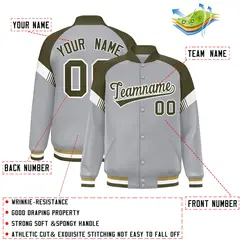 Gray Olive-White Color Block Varsity Letterman Jacket 2