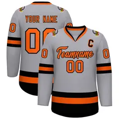 Gray Orange-Black Classic Hockey Jersey 1