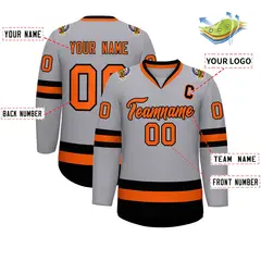 Gray Orange-Black Classic Hockey Jersey 2