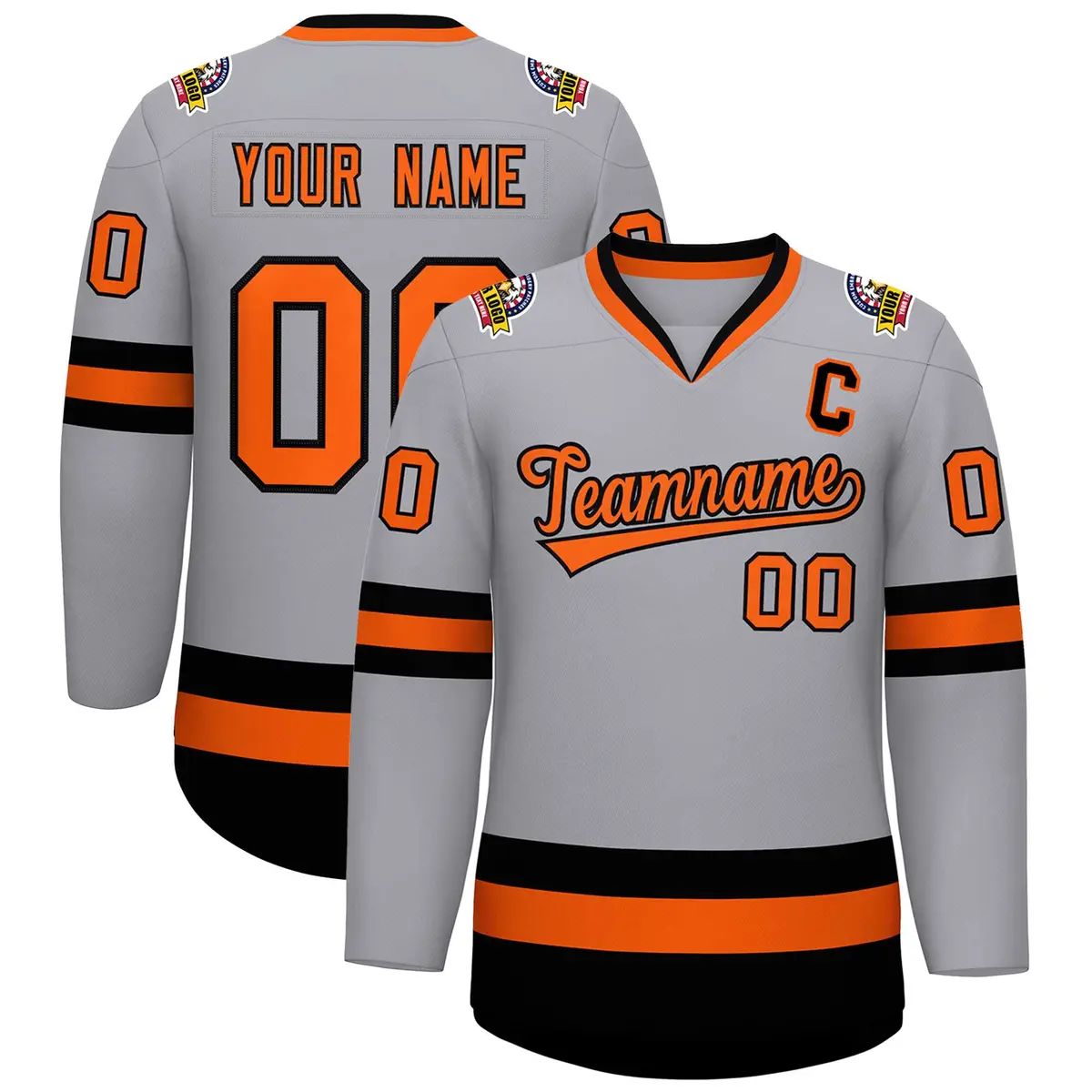 Gray Orange-Black Classic Hockey Jersey