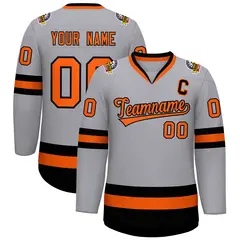 Gray Orange-Black Classic Hockey Jersey 1
