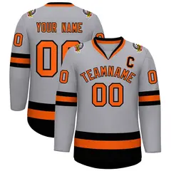 Gray Orange-Black Classic Hockey Jersey 1