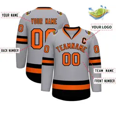 Gray Orange-Black Classic Hockey Jersey 2