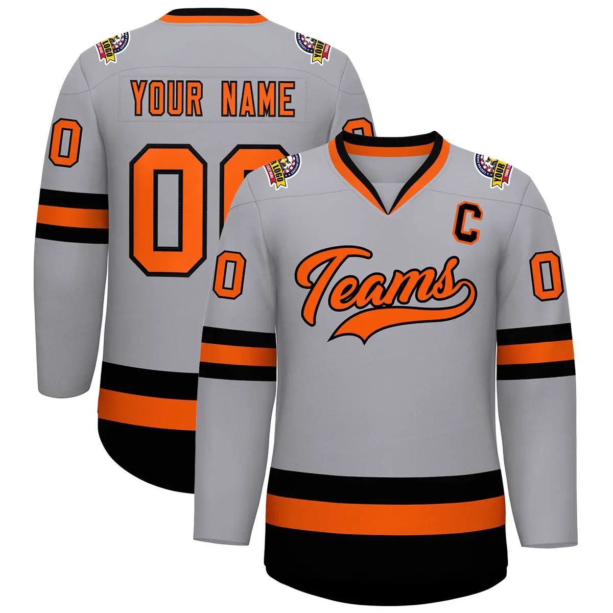 Gray Orange-Black Classic Hockey Jersey